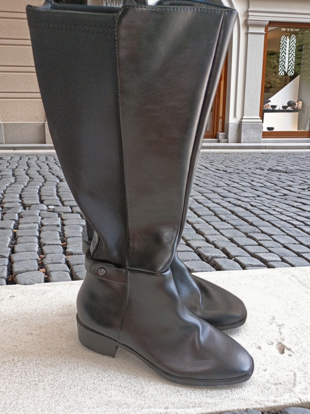 Anne Klein Candella Black Over-the-Knee Faux Leather Flawed Boots 7M